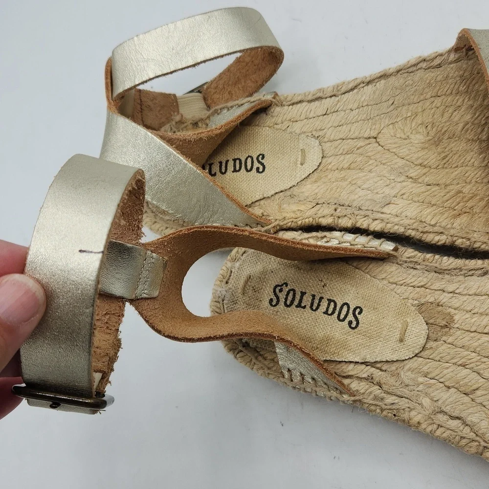 Soludos Cadiz Metallic Leather Platform Sandals Size 6